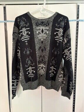 Vintage Michael Gerald Geometric Aztec Knit Sweater Men’s Large Black Gray